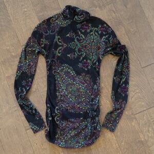 Etro Paisley Print Velvet Sheer Top Black Womens Size 40 / Small